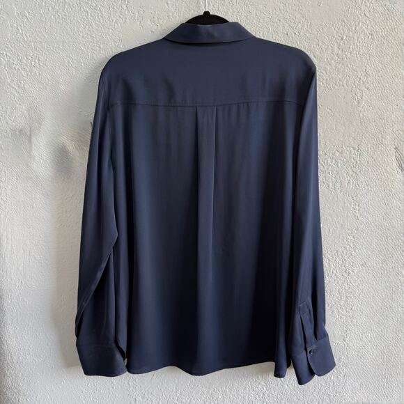 Vince Navy Stretch Silk Blouse XL - Picture 3 of 6